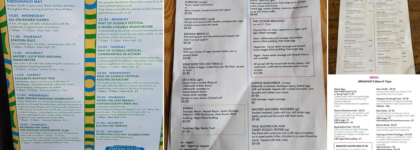 Station South Cycle Cafe Levenshulme Menu