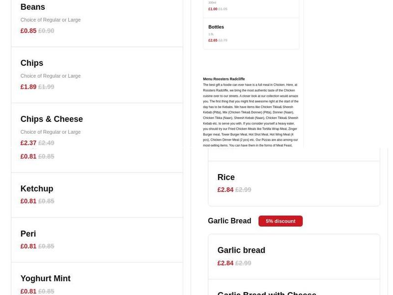 Roosters Peri Peri Menu