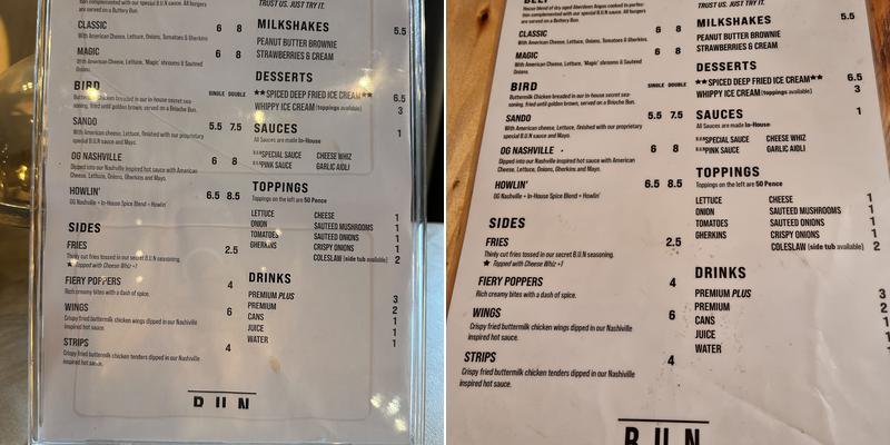 B.U.N Menu