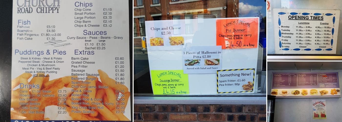 Church Road Chippy Menu