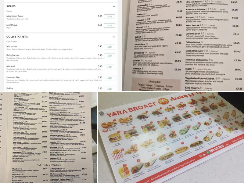 YARA Restaurant Menu