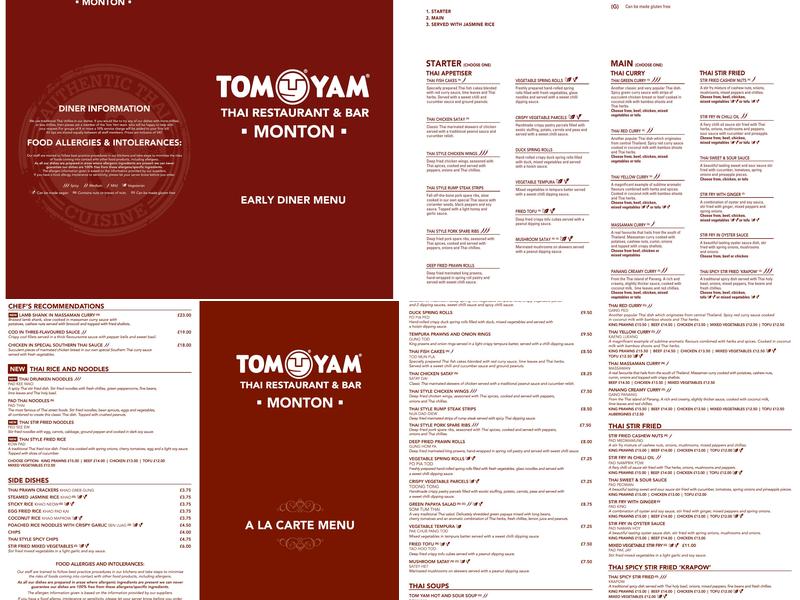 Tom Yam Monton Menu