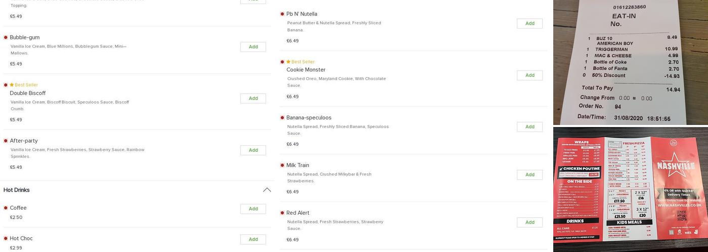 New Yorker Dark Kitchen Menu