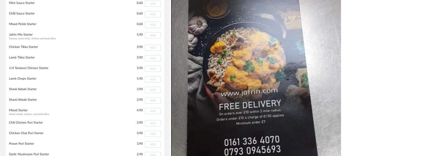 Jafrin Takeaway Menu