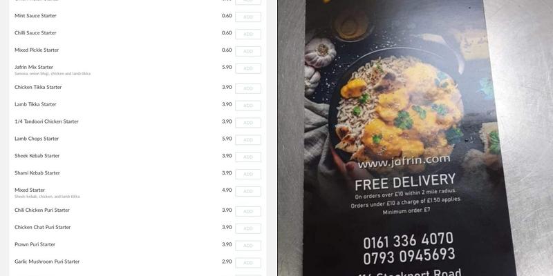 Jafrin Takeaway Menu