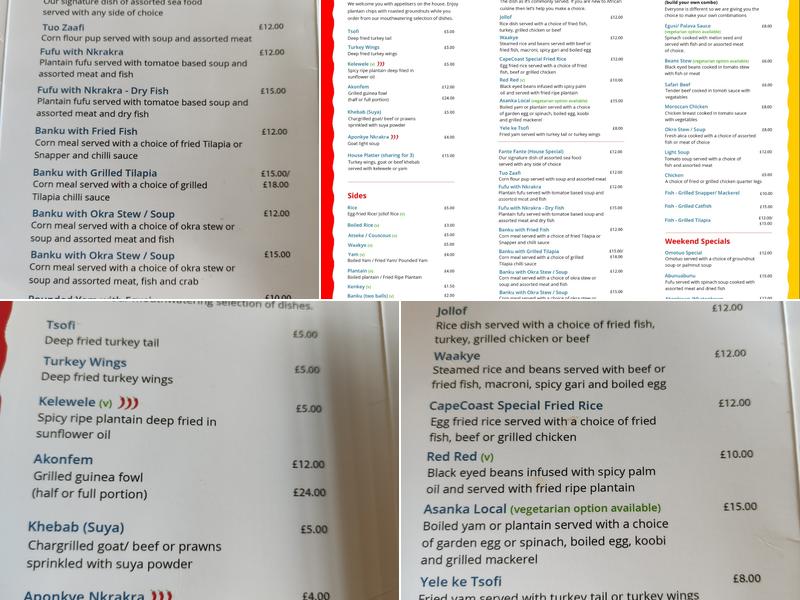 Capecoast Bar, Restaurant and Takeaway Menu