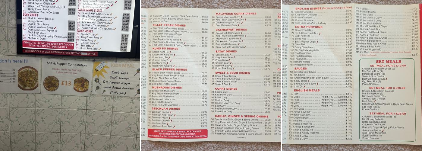 Wang Wang Chinese Takeaway Menu