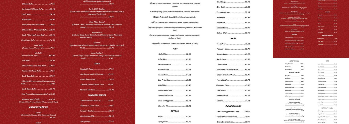 Marmion Balti Menu