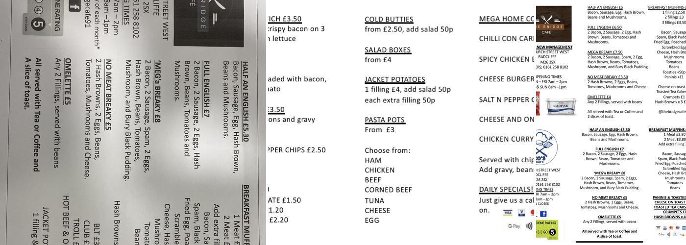 The Bridge Cafe Menu