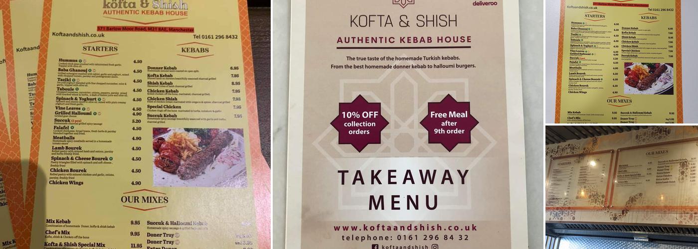 Kofta and shish Menu