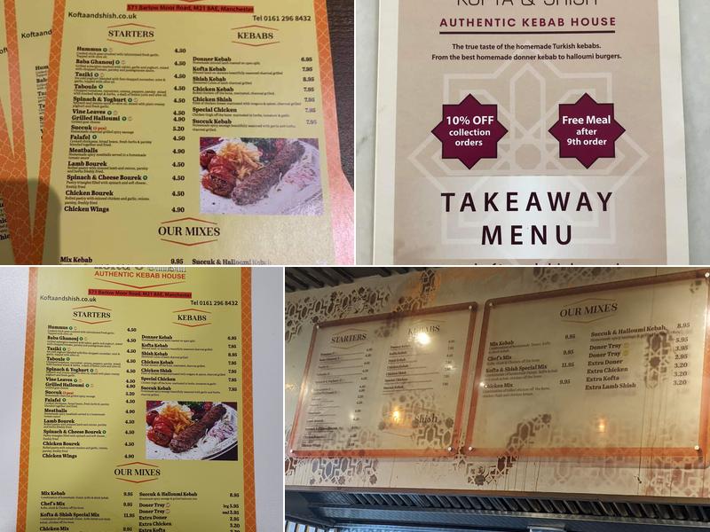 Kofta and shish Menu