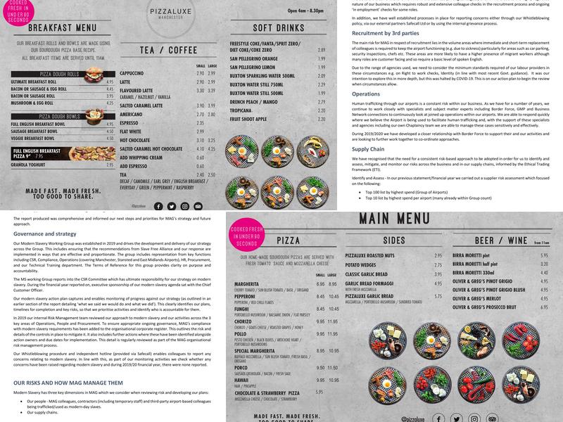 PizzaLuxe Pizza Restaurant Manchester Airport Terminal 1 Menu