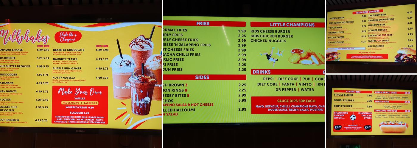 Champions Cheethamhill Menu