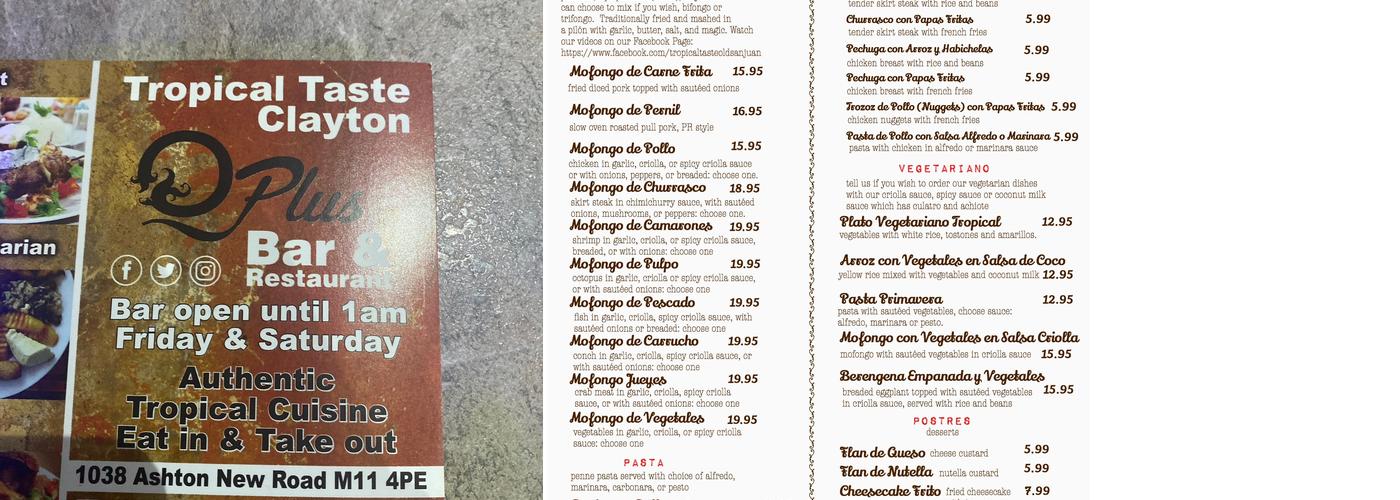 QPlus Tropical Taste Restaurant & Bar Menu