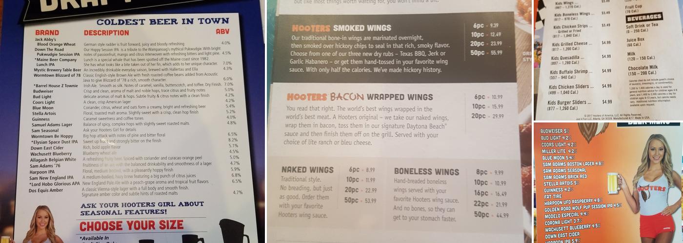 Hooters Menu