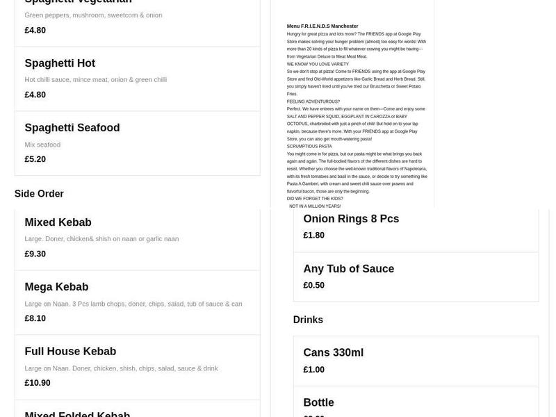 Friends Takeaway Menu