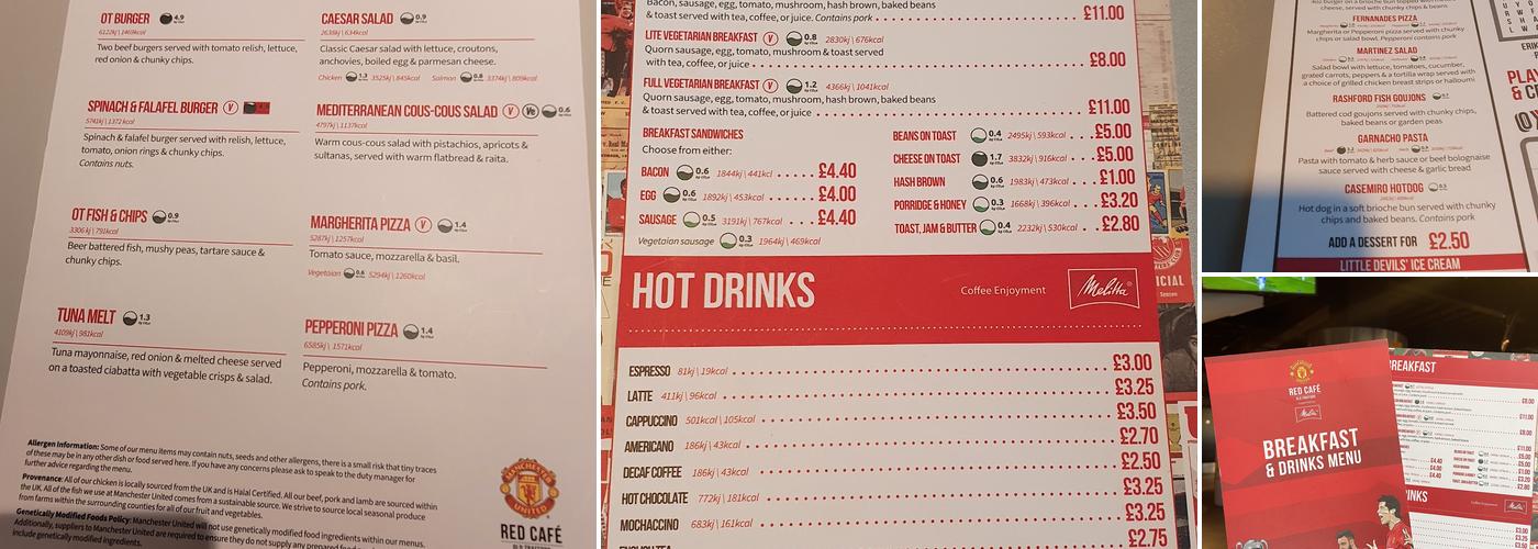 Red Café at Old Trafford Menu