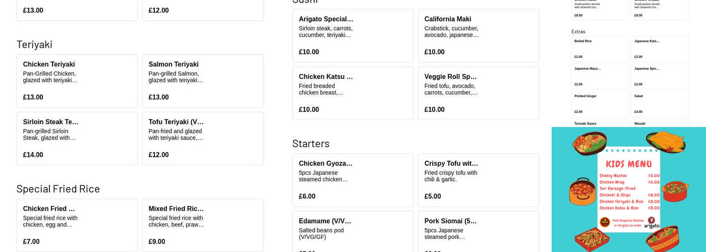 Arigato Japanese Restaurant Menu