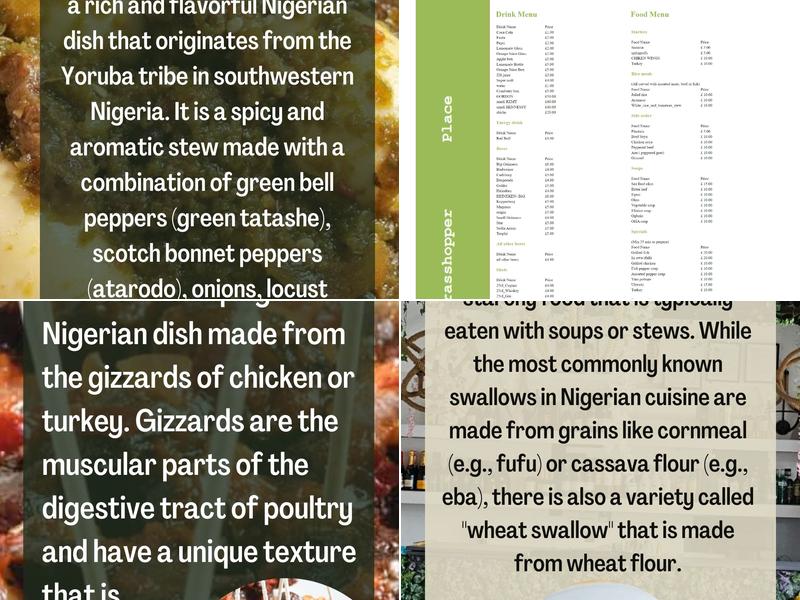 The Grasshopper place Menu