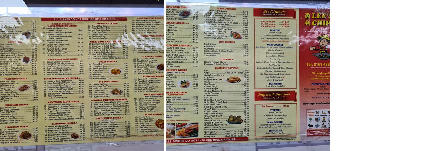 Lee's Chippy Menu