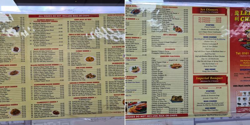 Lee's Chippy Menu