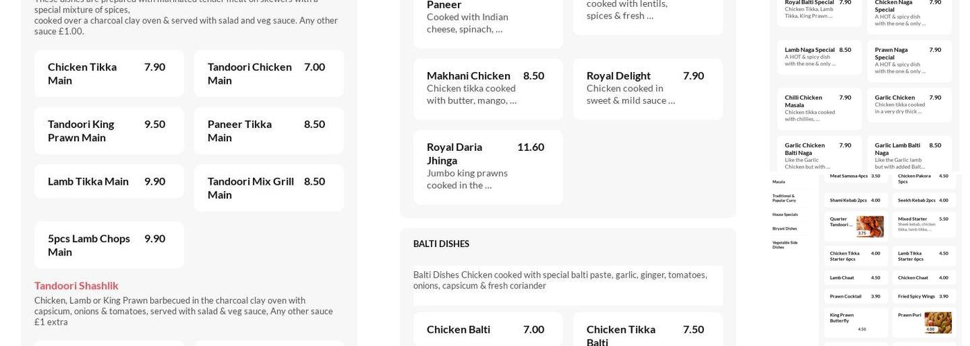 Royal Balti Menu