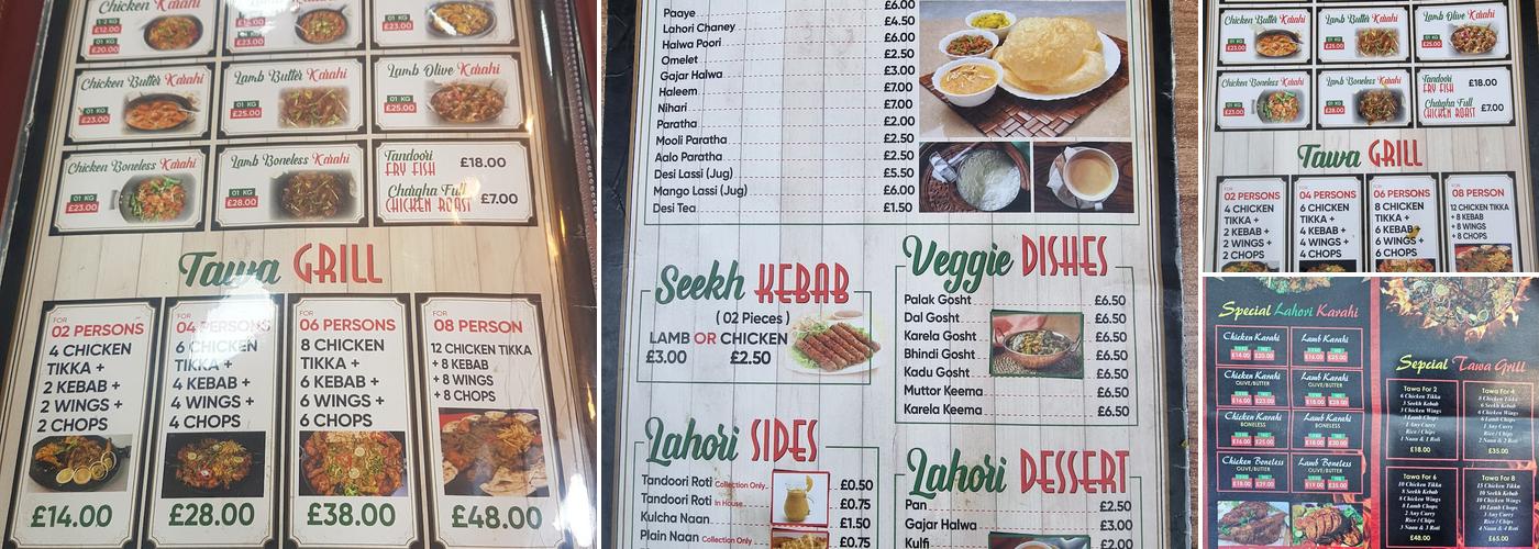 Lahori Nazara pakistani restaurant Menu
