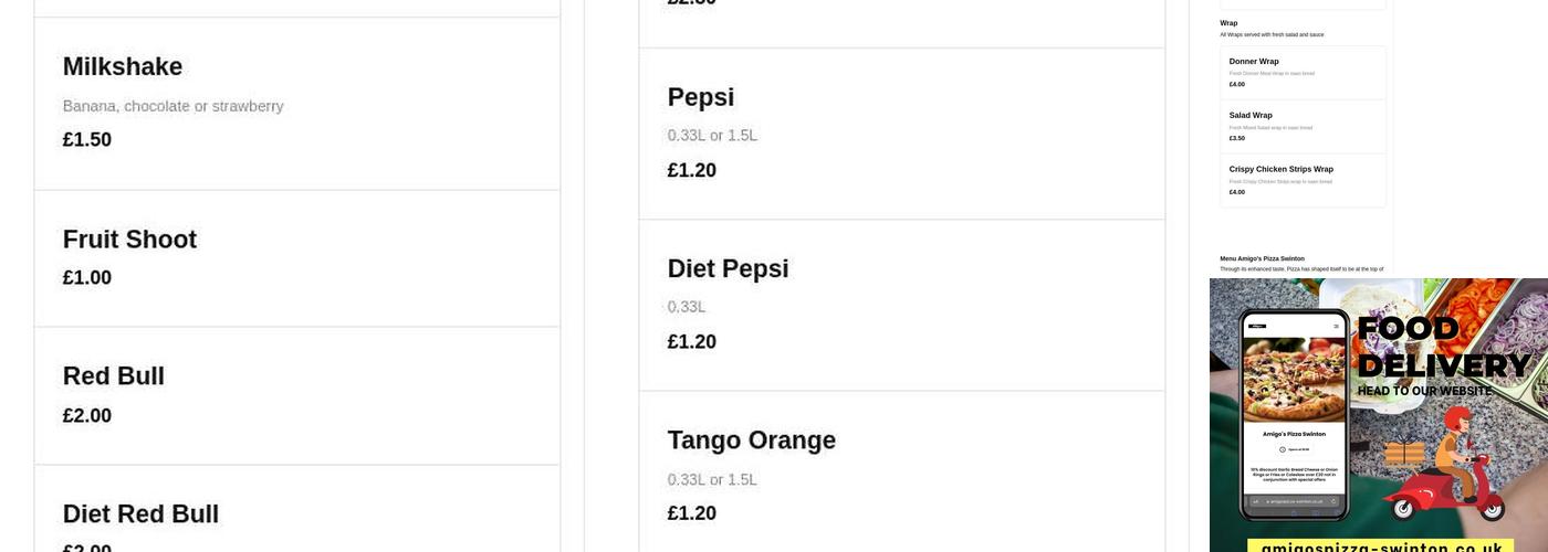 Amigo's Pizza Swinton Menu