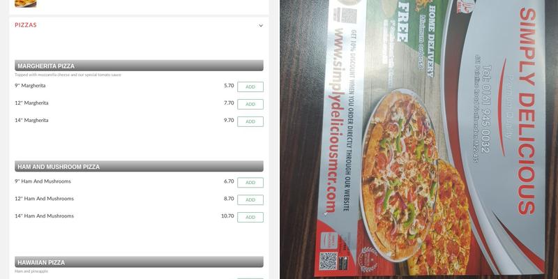 Simply Delicious Menu