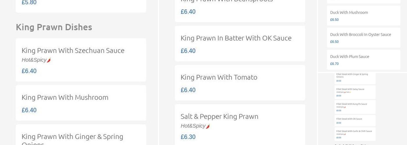 Sunny's Chinese Takeaway Menu