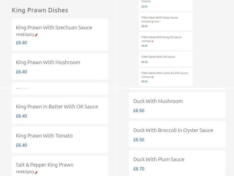 Sunny's Chinese Takeaway Menu