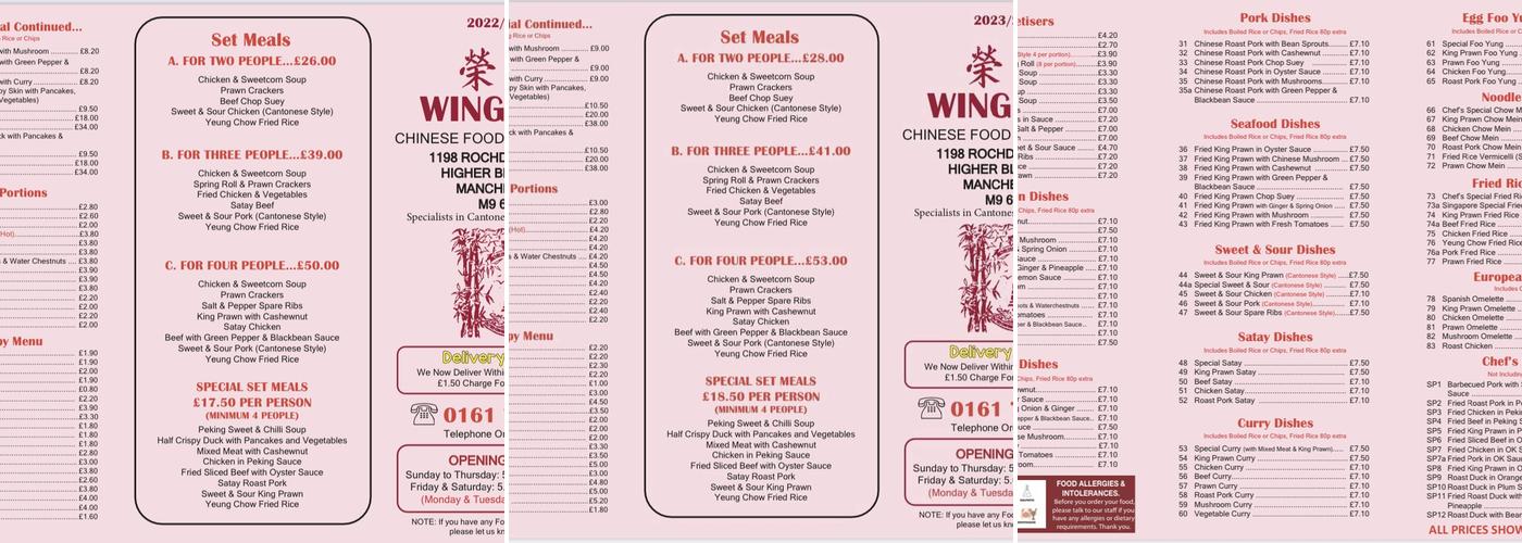 Wing Wah Menu