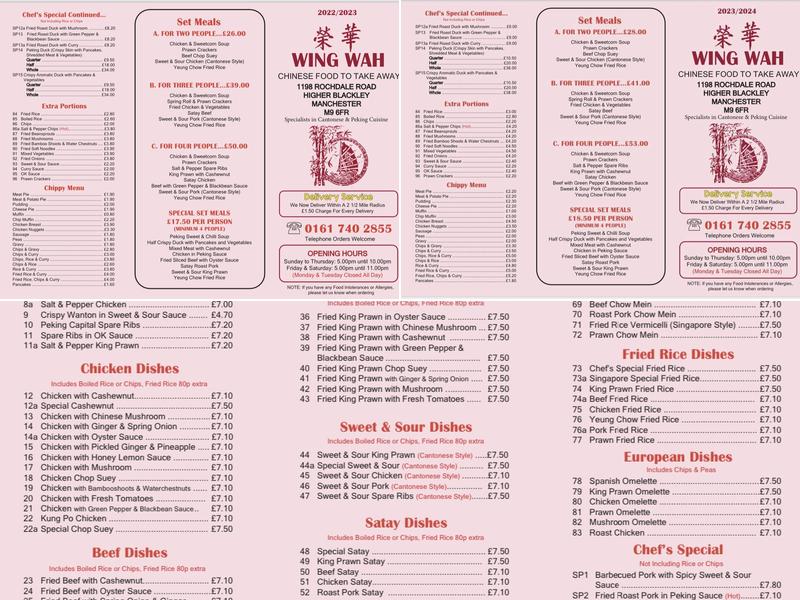 Wing Wah Menu