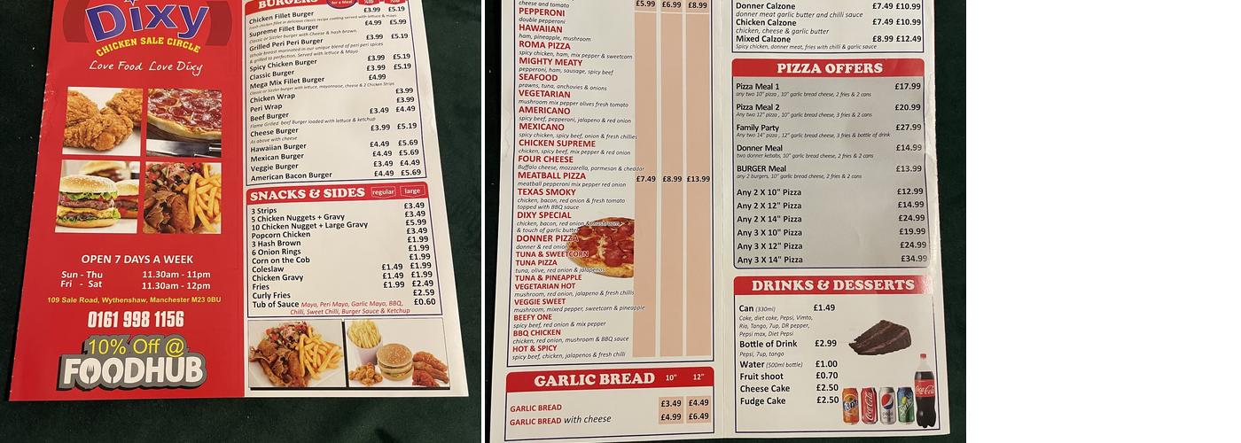 Dixy Chicken Sale Circle Menu