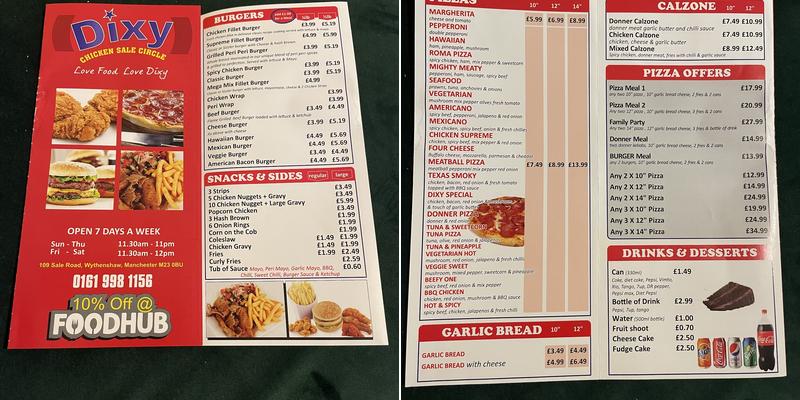 Dixy Chicken Sale Circle Menu