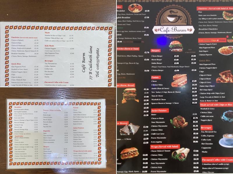 Cafe Barm Menu