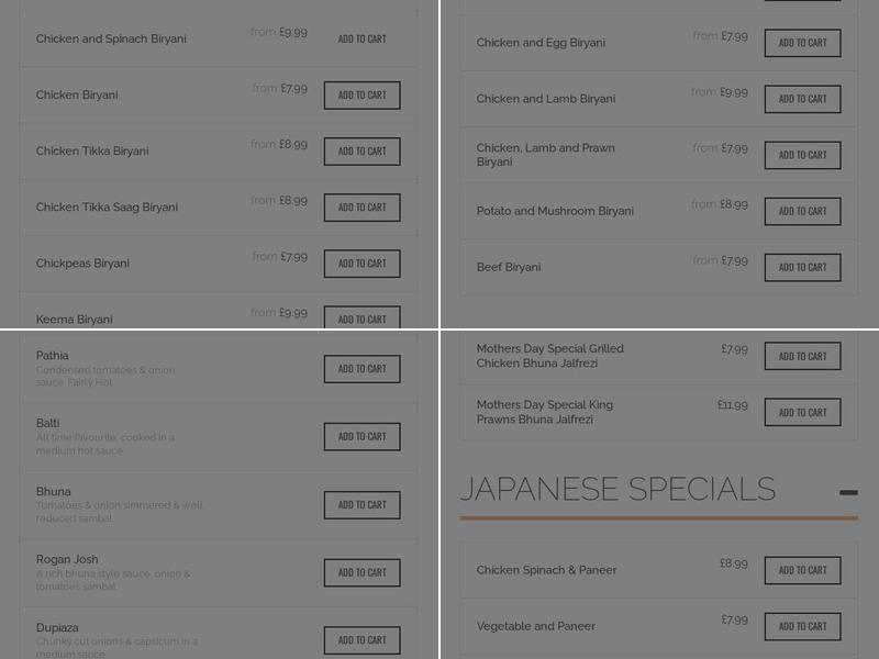 Tamworth Spice Indian restaurant Menu