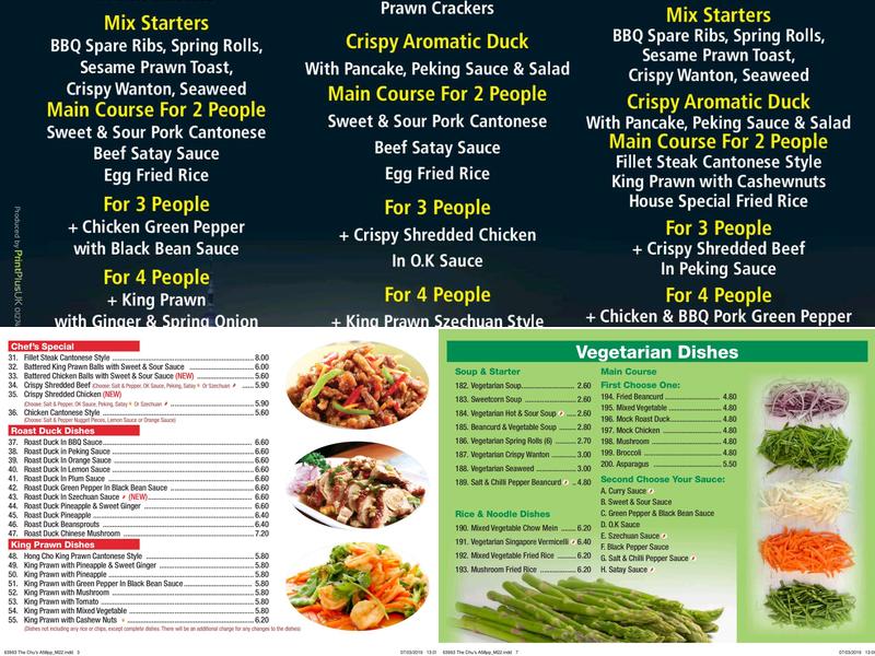 The Chu's Chinese Takeaway Menu