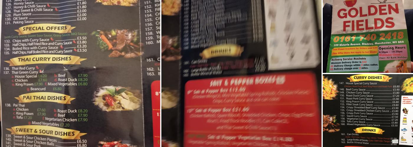 Golden Fields Blackley Menu