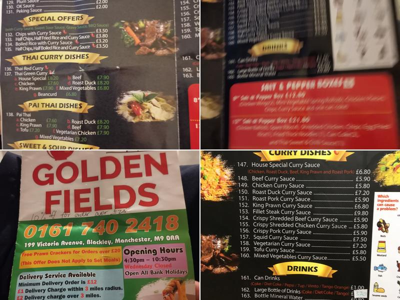 Golden Fields Blackley Menu