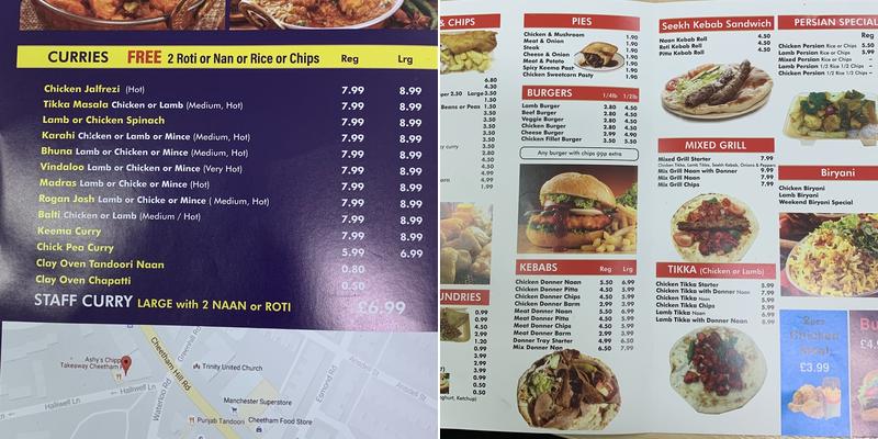 Ashy's Chippy & Takeaway Cheetham Hill Menu
