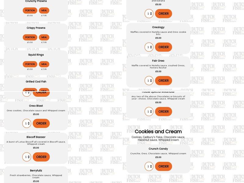 The Dutch fishmen chorlton Menu