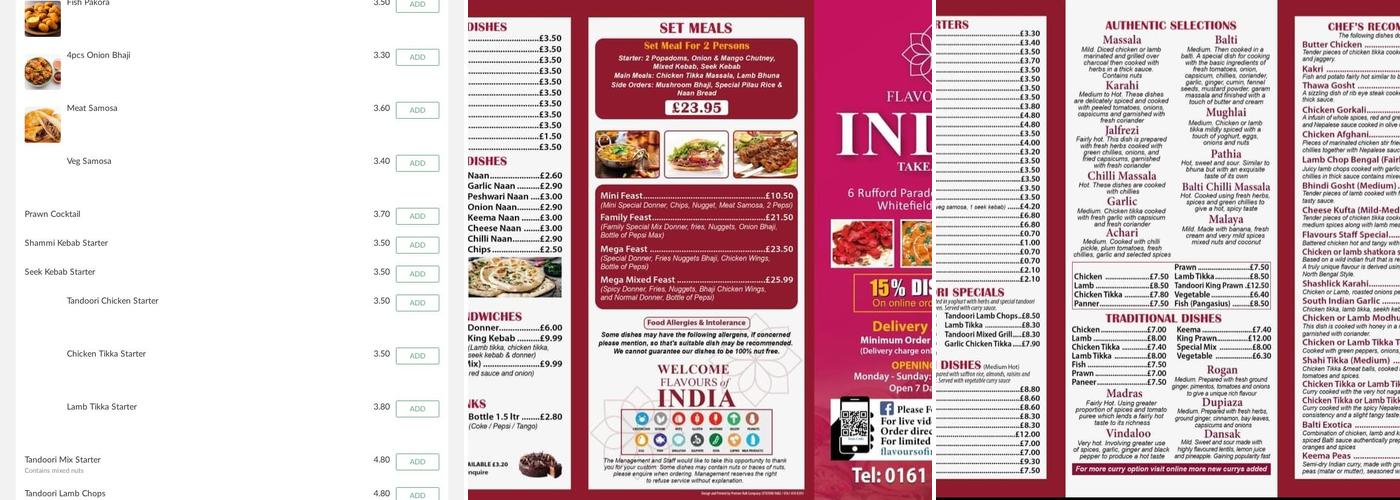 Flavours of India Menu