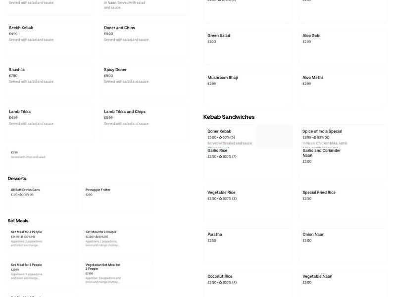 The Spice Of India Menu