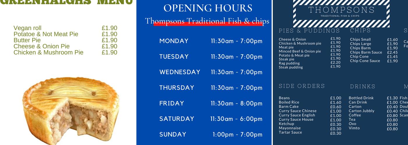 Thompsons Broadway Fish & Chips Menu