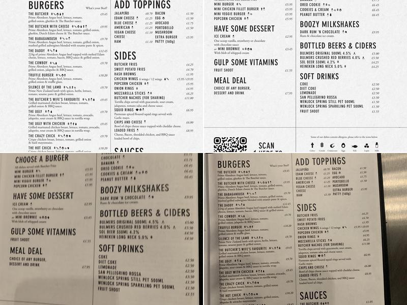 The Butcher Menu