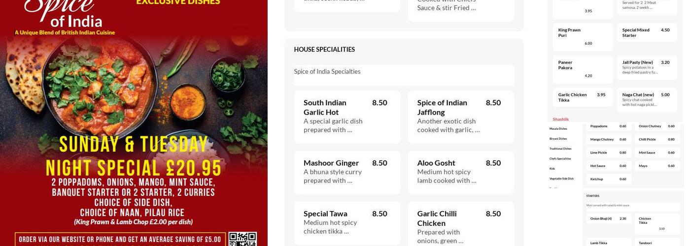 Spice Of India Menu
