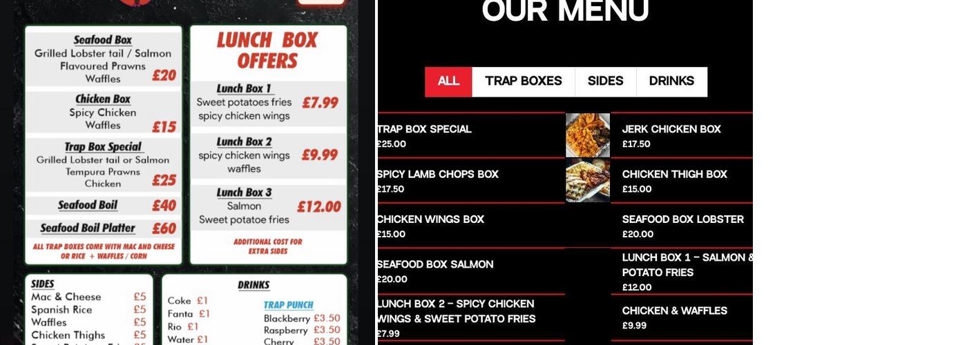 Trap Diners MCR Menu