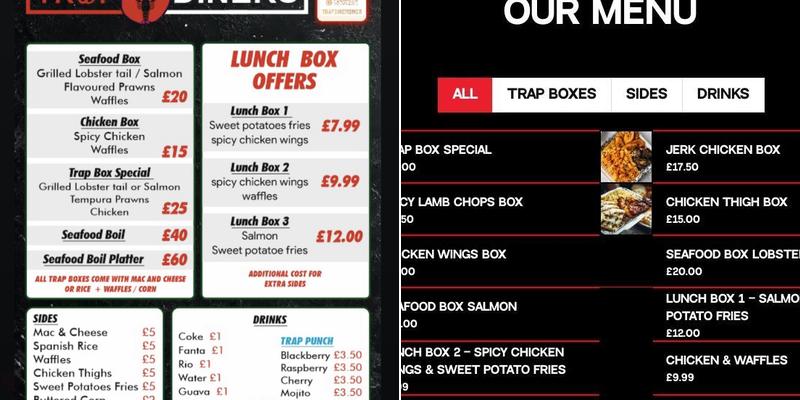 Trap Diners MCR Menu