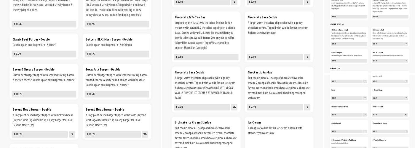 Barlow Croft Wacky Warehouse Menu